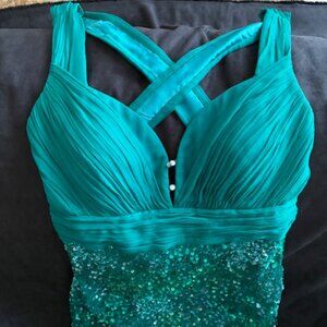 Teal sequin evening gown
